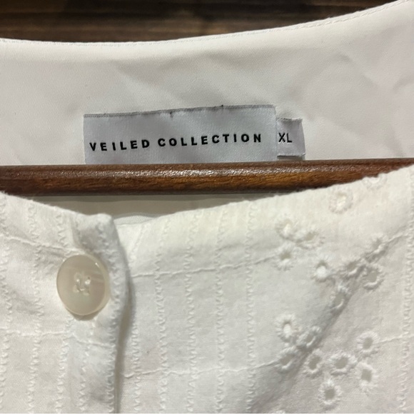 White Long-Sleeve Button-Front Maxi Dress with Eyelet Embroidery - Picture 6 of 11